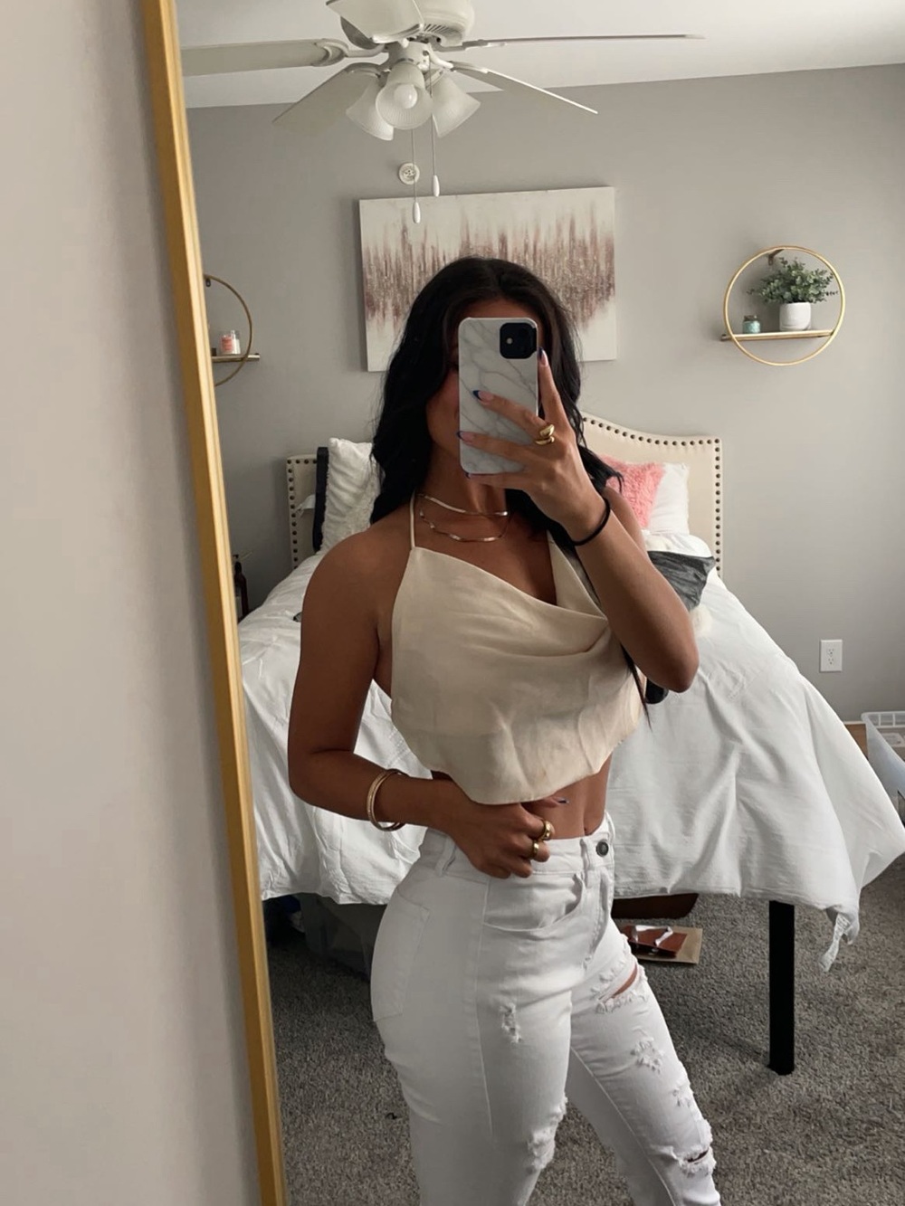 Women’s Cream Draped Halter Crop Top